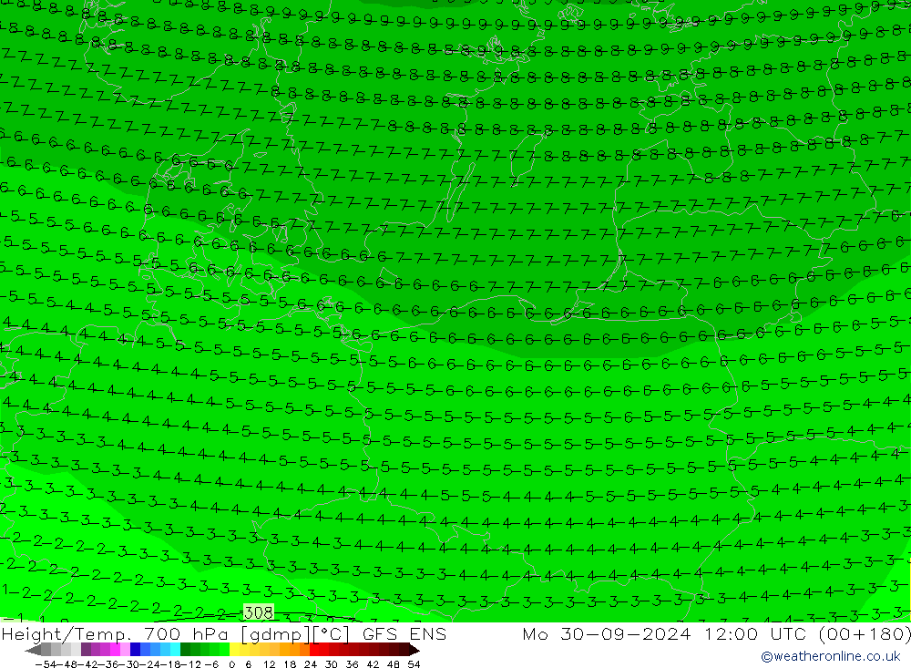 Height/Temp. 700 hPa GFS ENS Mo 30.09.2024 12 UTC