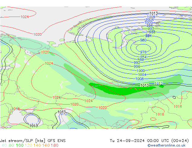 Jet stream/SLP GFS ENS Tu 24.09.2024 00 UTC