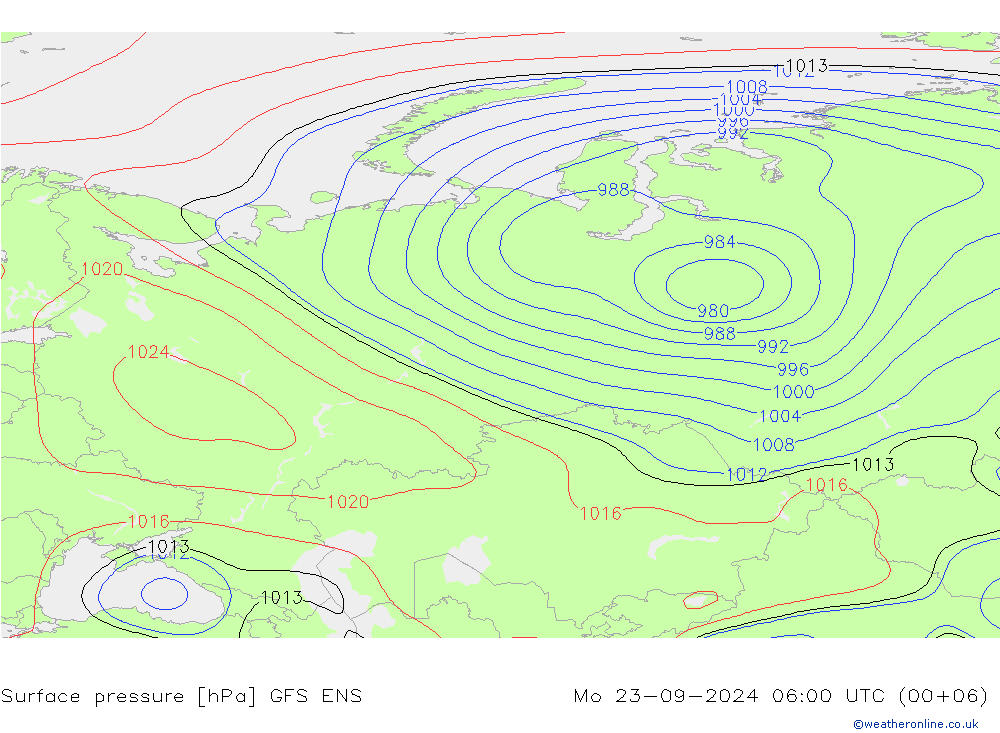 Surface pressure GFS ENS Mo 23.09.2024 06 UTC