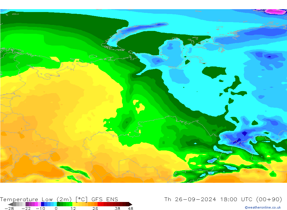 Temperature Low (2m) GFS ENS Th 26.09.2024 18 UTC