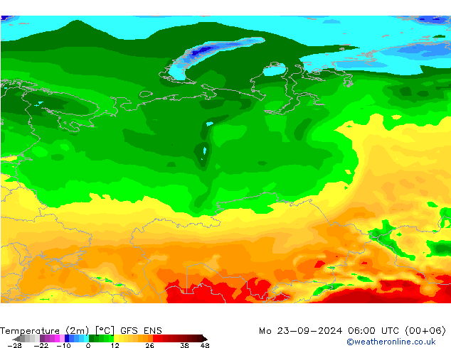 Temperatura (2m) GFS ENS lun 23.09.2024 06 UTC