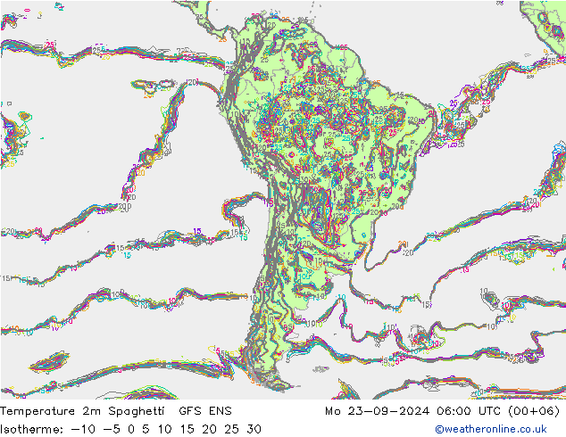 Temperatura 2m Spaghetti GFS ENS lun 23.09.2024 06 UTC