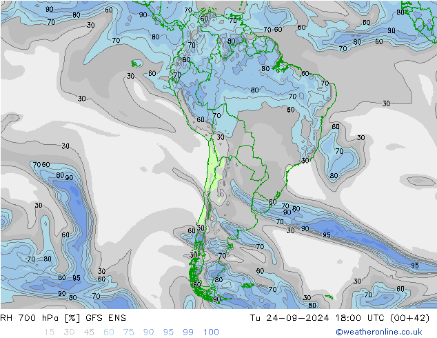 RH 700 hPa GFS ENS Út 24.09.2024 18 UTC