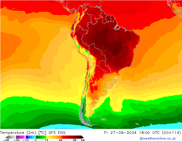 Temperatura (2m) GFS ENS Sex 27.09.2024 18 UTC