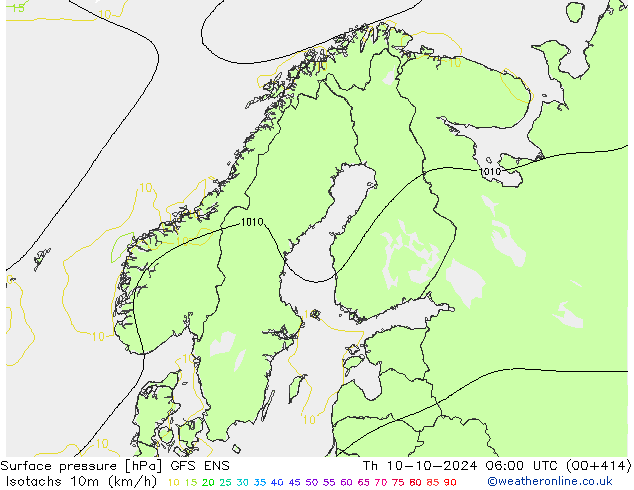 Isotachs (kph) GFS ENS чт 10.10.2024 06 UTC