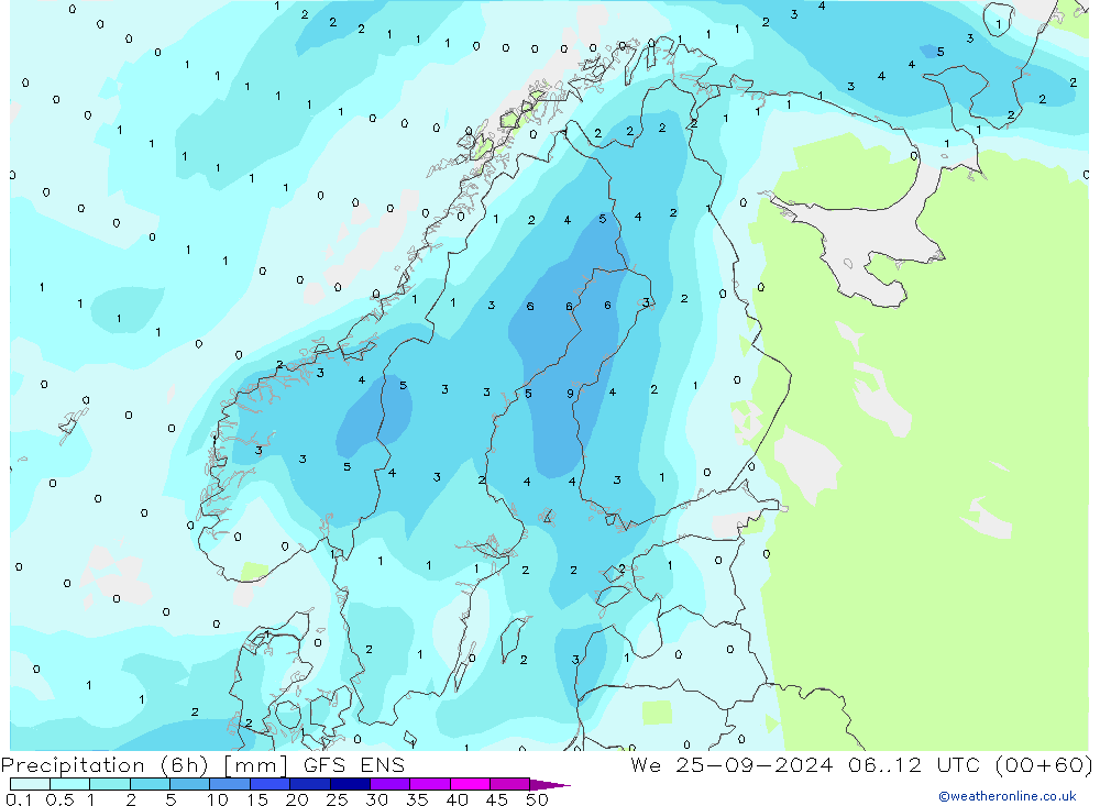 Nied. akkumuliert (6Std) GFS ENS Mi 25.09.2024 12 UTC