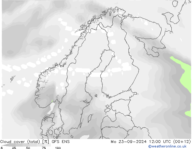 Cloud cover (total) GFS ENS Mo 23.09.2024 12 UTC