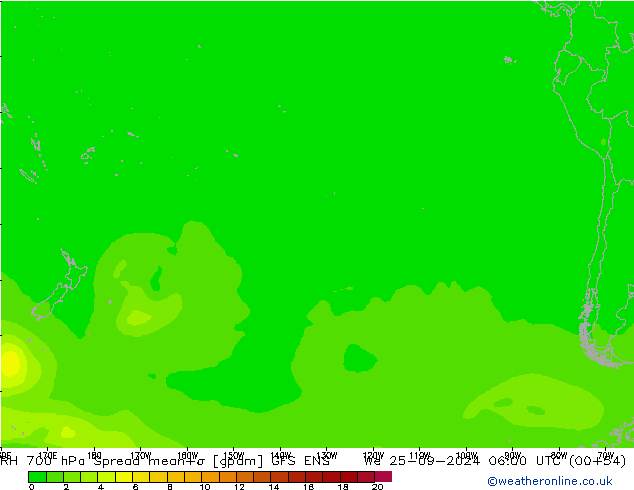 Humedad rel. 700hPa Spread GFS ENS mié 25.09.2024 06 UTC