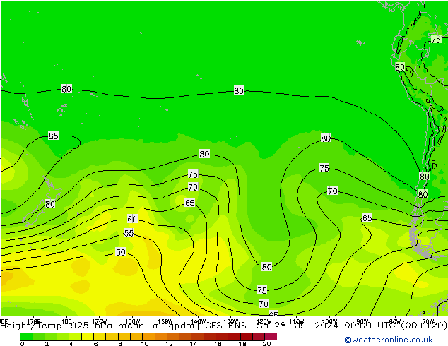 Yükseklik/Sıc. 925 hPa GFS ENS Cts 28.09.2024 00 UTC