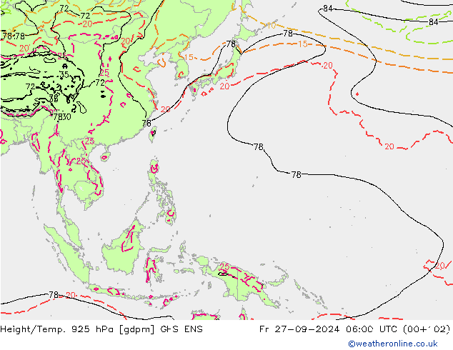 Height/Temp. 925 hPa GFS ENS  27.09.2024 06 UTC