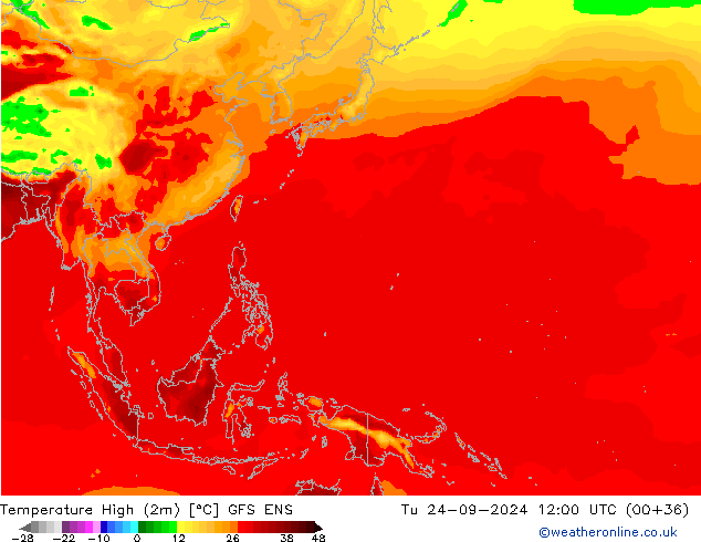 Höchstwerte (2m) GFS ENS Di 24.09.2024 12 UTC
