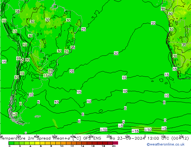 Temperature 2m Spread GFS ENS Mo 23.09.2024 12 UTC