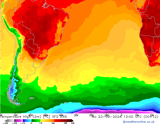 Temperatura máx. (2m) GFS ENS lun 23.09.2024 12 UTC