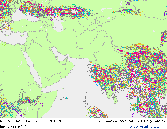 RH 700 hPa Spaghetti GFS ENS mer 25.09.2024 06 UTC