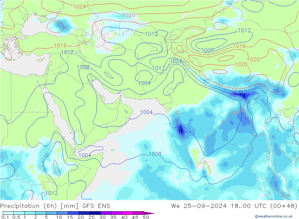 осадки (6h) GFS ENS ср 25.09.2024 00 UTC