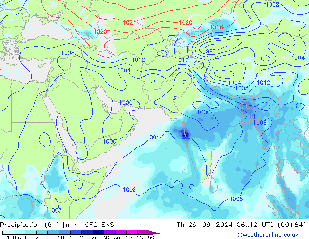 Precipitazione (6h) GFS ENS gio 26.09.2024 12 UTC