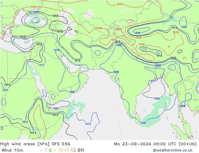 High wind areas GFS ENS 星期一 23.09.2024 06 UTC