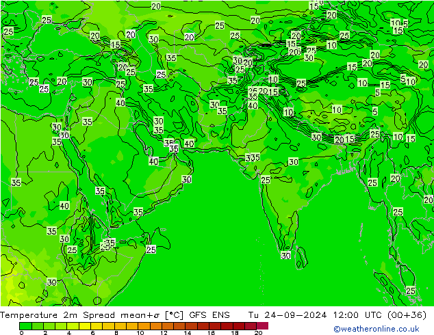 Temperature 2m Spread GFS ENS Tu 24.09.2024 12 UTC