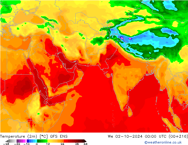 Temperatura (2m) GFS ENS Qua 02.10.2024 00 UTC