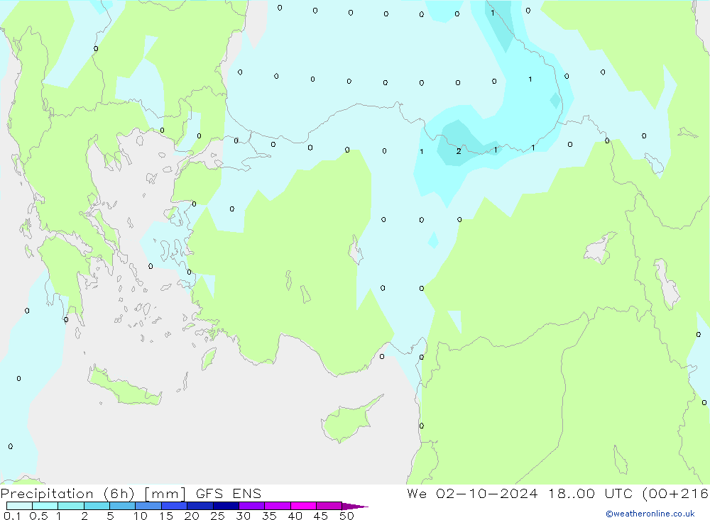 Totale neerslag (6h) GFS ENS wo 02.10.2024 00 UTC