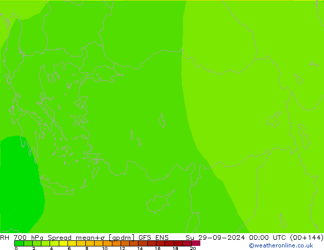 RH 700 hPa Spread GFS ENS Su 29.09.2024 00 UTC