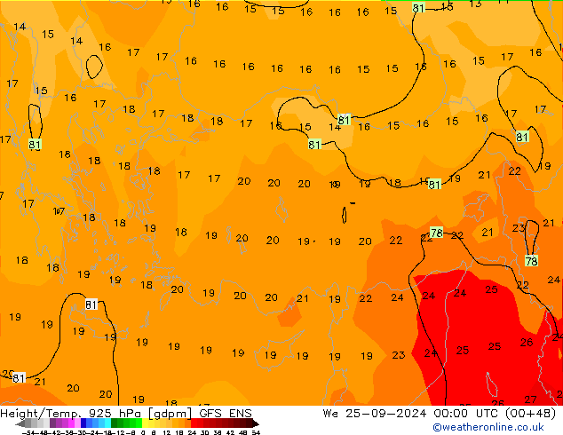 Geop./Temp. 925 hPa GFS ENS mié 25.09.2024 00 UTC