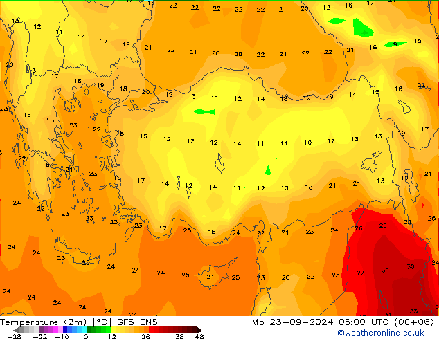 Temperatuurkaart (2m) GFS ENS ma 23.09.2024 06 UTC