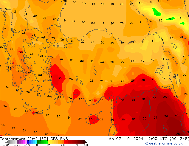 Temperature (2m) GFS ENS Mo 07.10.2024 12 UTC