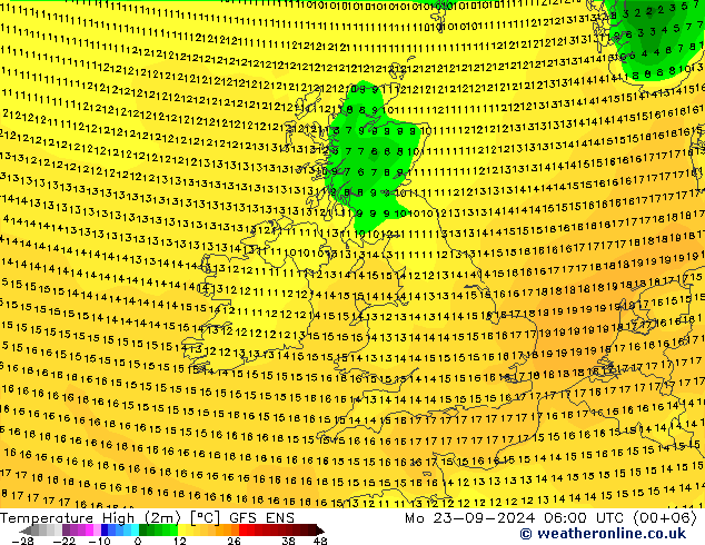 Temperature High (2m) GFS ENS Mo 23.09.2024 06 UTC