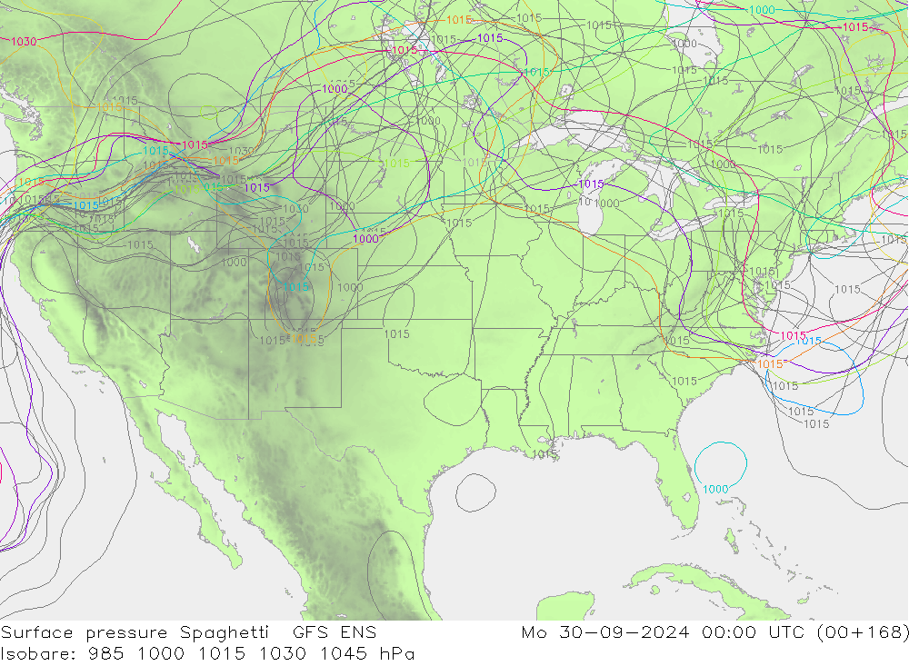 Surface pressure Spaghetti GFS ENS Mo 30.09.2024 00 UTC