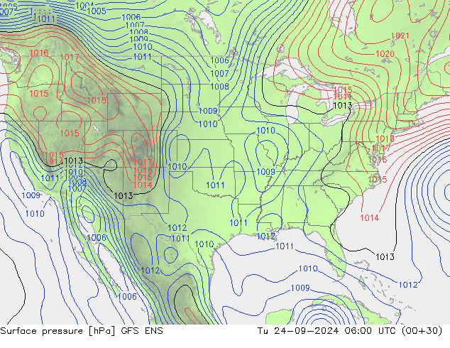 Atmosférický tlak GFS ENS Út 24.09.2024 06 UTC