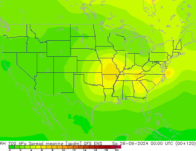 RH 700 hPa Spread GFS ENS so. 28.09.2024 00 UTC