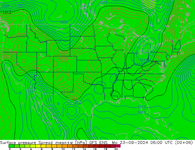 Luchtdruk op zeeniveau Spread GFS ENS ma 23.09.2024 06 UTC