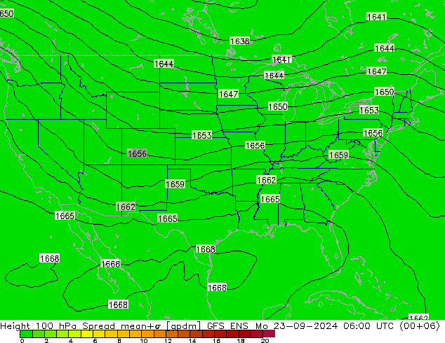 Height 100 hPa Spread GFS ENS lun 23.09.2024 06 UTC