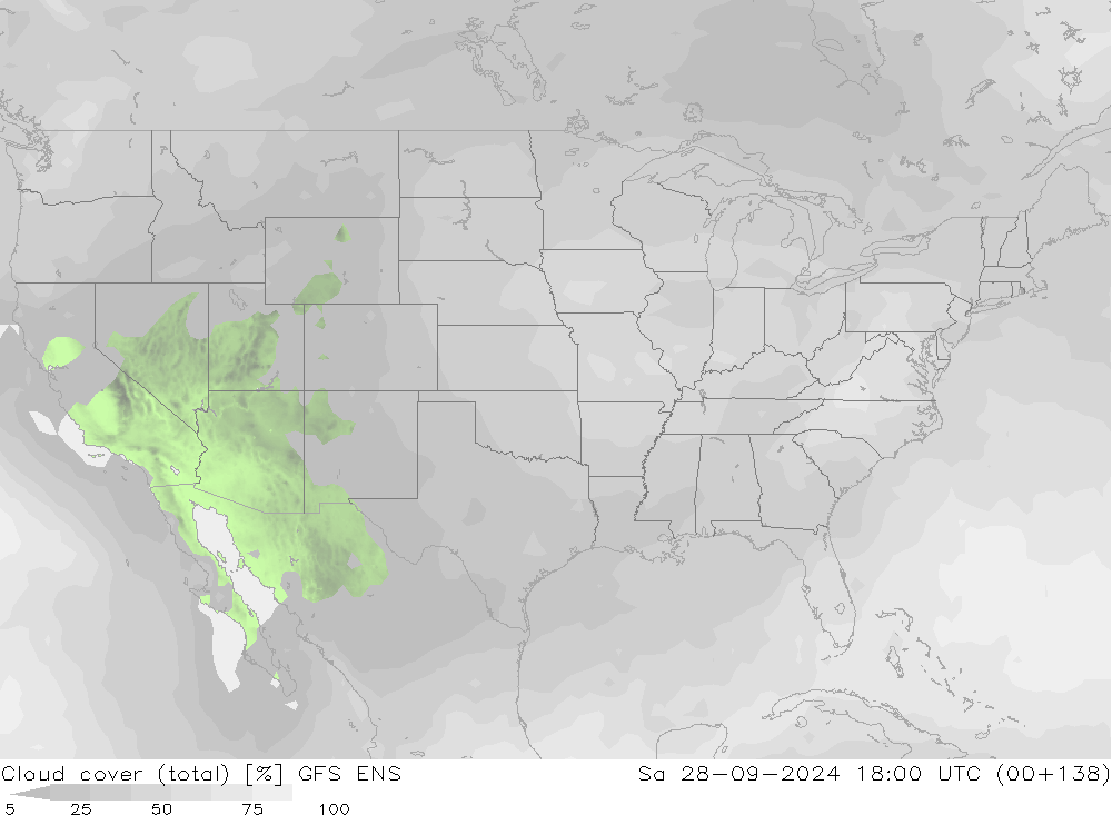 Cloud cover (total) GFS ENS Sa 28.09.2024 18 UTC