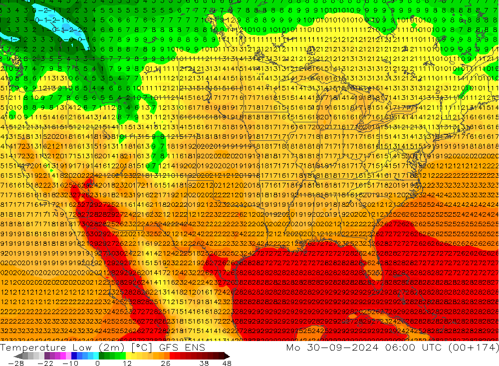 Min.  (2m) GFS ENS  30.09.2024 06 UTC