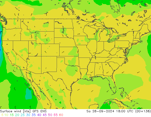 ветер 10 m GFS ENS сб 28.09.2024 18 UTC