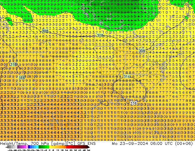 Height/Temp. 700 гПа GFS ENS пн 23.09.2024 06 UTC