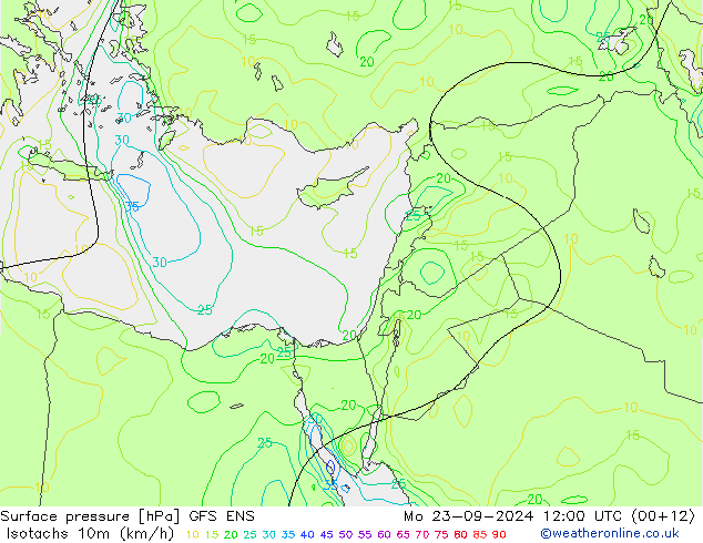 Izotacha (km/godz) GFS ENS pon. 23.09.2024 12 UTC