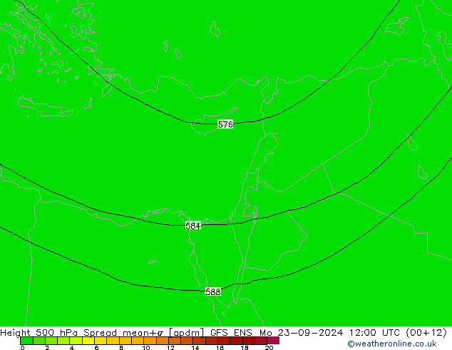 Height 500 hPa Spread GFS ENS pon. 23.09.2024 12 UTC