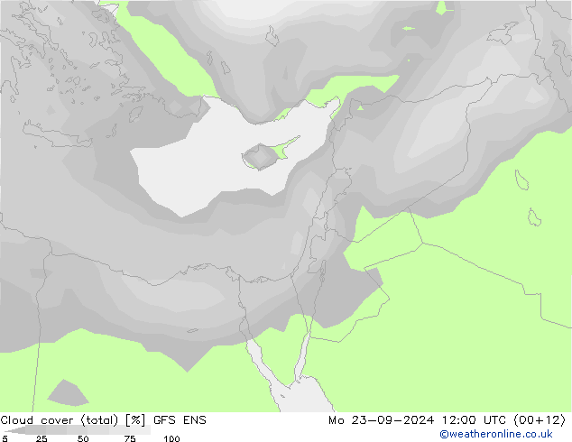 Cloud cover (total) GFS ENS Mo 23.09.2024 12 UTC