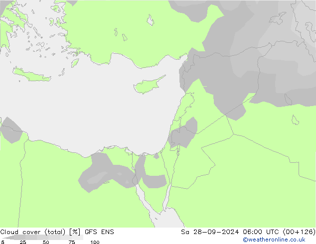 Cloud cover (total) GFS ENS Sa 28.09.2024 06 UTC