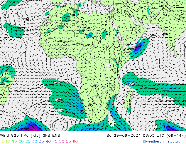 Vento 925 hPa GFS ENS dom 29.09.2024 06 UTC