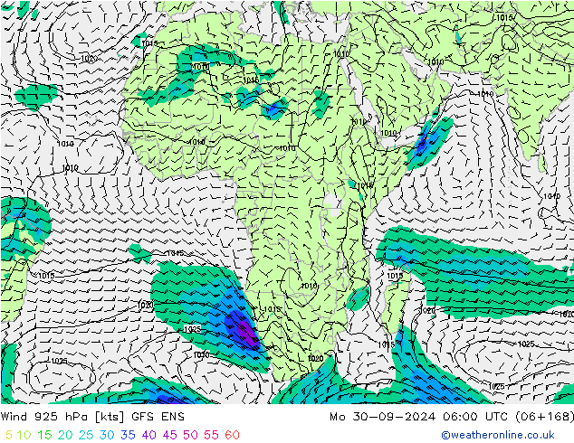 Wind 925 hPa GFS ENS Mo 30.09.2024 06 UTC