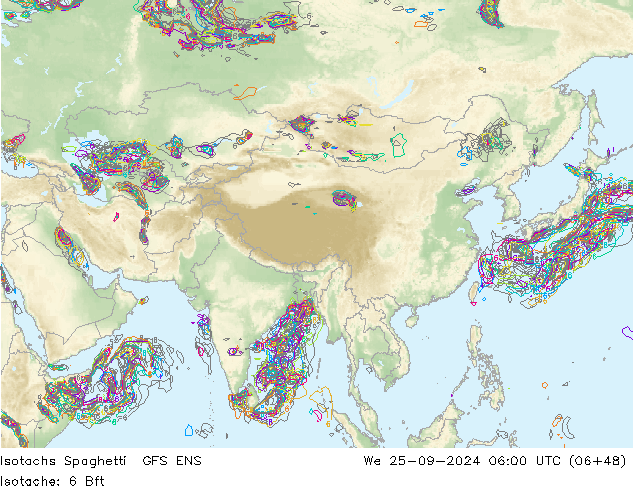 Isotachs Spaghetti GFS ENS mer 25.09.2024 06 UTC