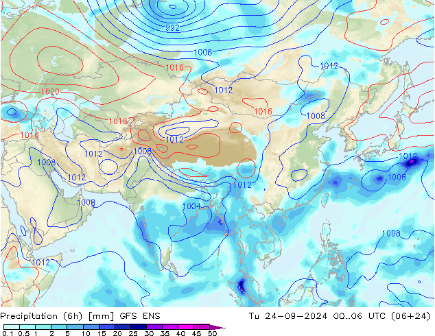 Precipitation (6h) GFS ENS Tu 24.09.2024 06 UTC