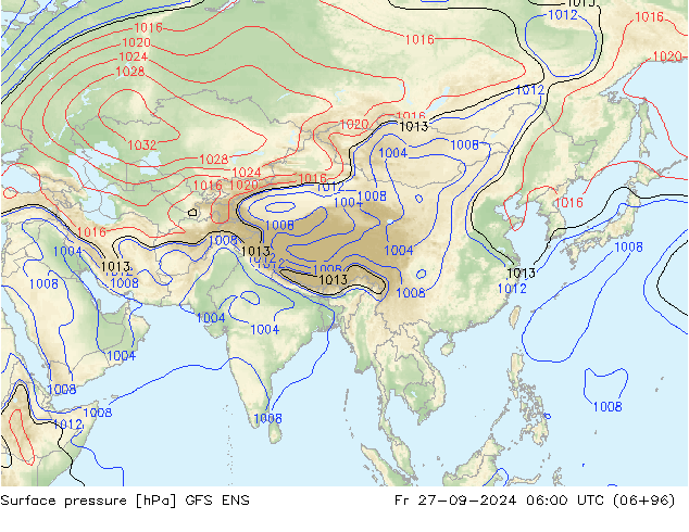 Presión superficial GFS ENS vie 27.09.2024 06 UTC