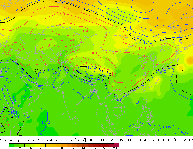 приземное давление Spread GFS ENS ср 02.10.2024 06 UTC