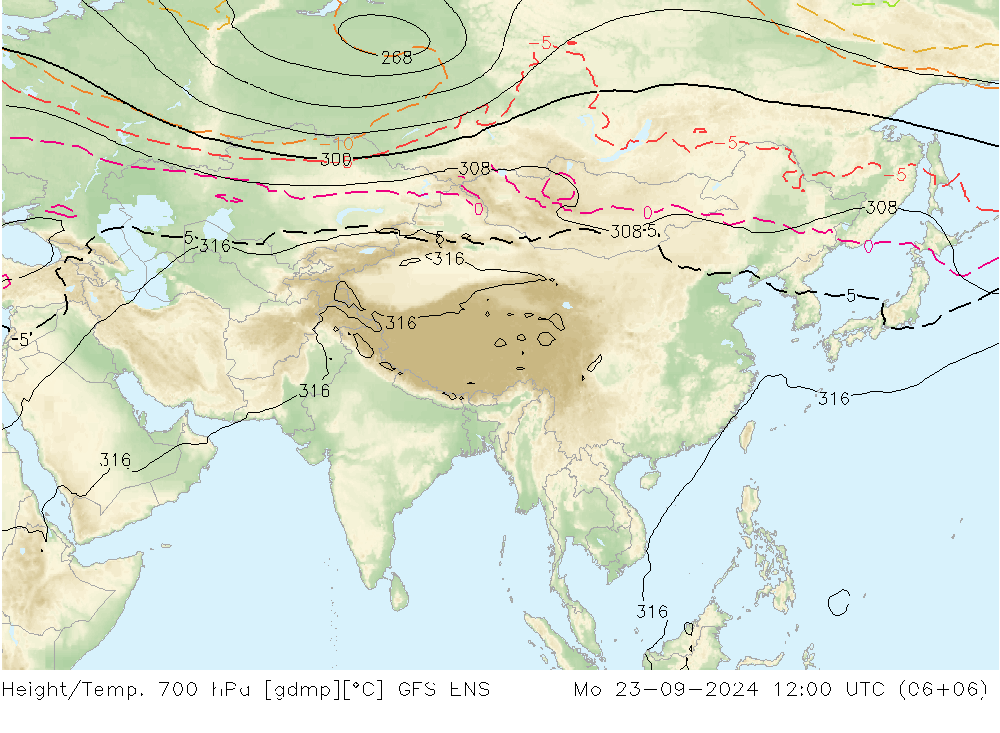 Geop./Temp. 700 hPa GFS ENS lun 23.09.2024 12 UTC