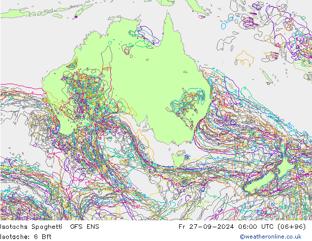 Isotachs Spaghetti GFS ENS Fr 27.09.2024 06 UTC